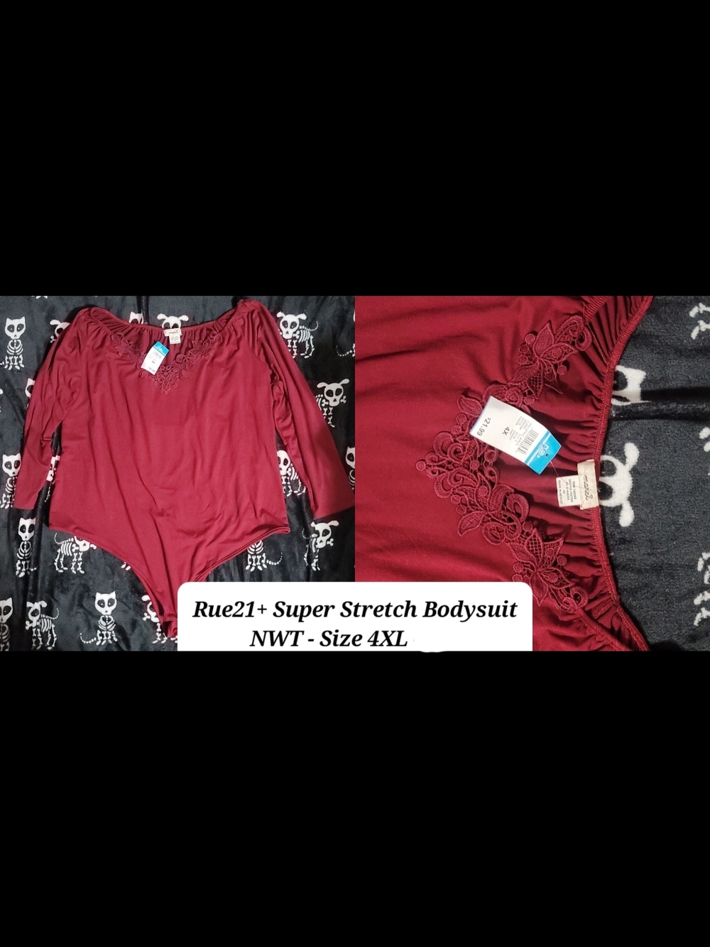 Rue21 Burgundy Lace Trim Long Sleeve Bodysuit